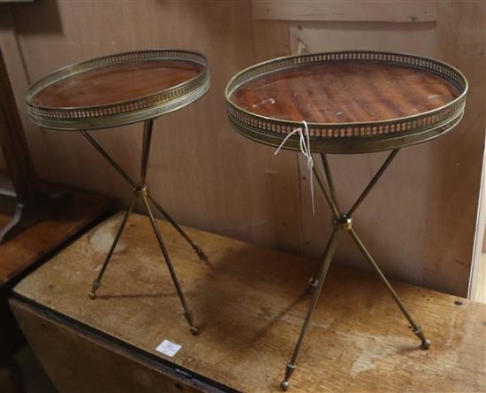 A pair of galleried brass tripod side tables Diameter 33cm